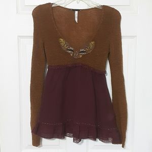Free People wool blend v-neck long sleeve top.